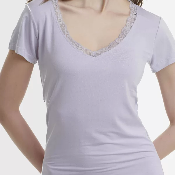 Walk WALK ΓΥΝΑΙΚΕΙΟ V-NECK T-SHIRT ΔΑΝΤΕΛΑ/BAMBOO W2208-30/ΛΙΛΑ Lilac