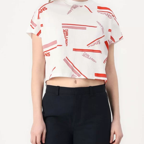 KARL LAGERFELD JEANS KLJ BOXY AOP STRIPE TEE A2W17034-1OW OffWhite