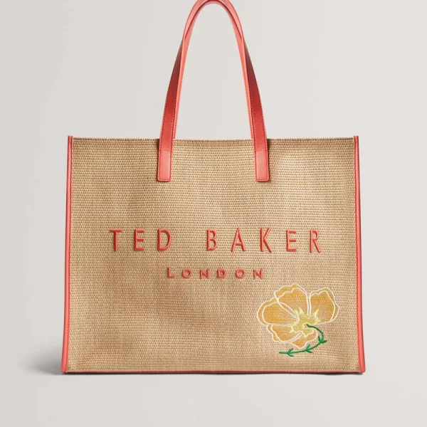 TED BAKER FLORAFF Floral Applique Extra Large Raffia Icon Bag (Διαστάσεις: 36 x 45 x 14 εκ.) 280710-ORANGE Orange