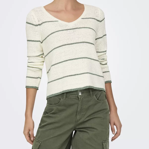 ONLY ONLGEENA L/S V-NECK KNT NOOS 15340862-Cloud DancerWLilyPad Multi