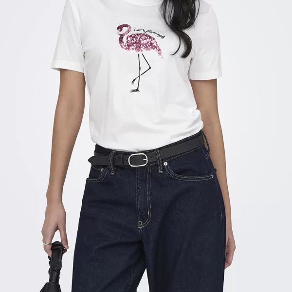 ONLY ONLKITA REG S/S PRINT TOP NOOS 15367568-Bright WhiteFlamingle Multi