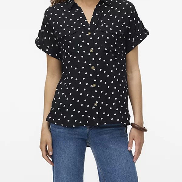 VERO MODA VMBUMPY SS SHIRT AOP WVN NOOS 10331923-BlackCarla Dot Snow White JetBlack