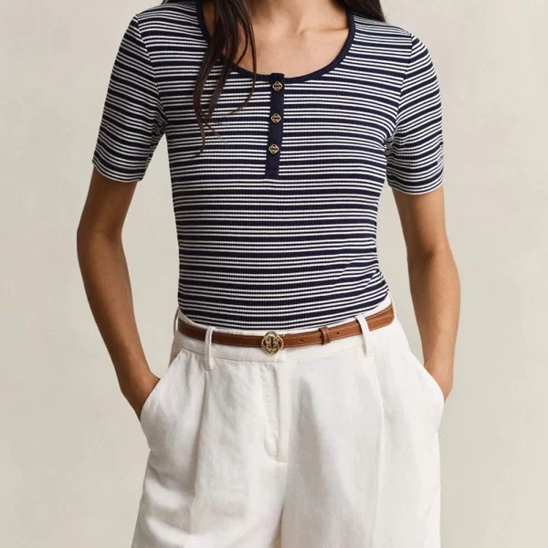 GANT ΜΠΛΟΥΖΑ SLIM RIBBED SS HENLEY TOP 3GW4201438-433 DarkBlue