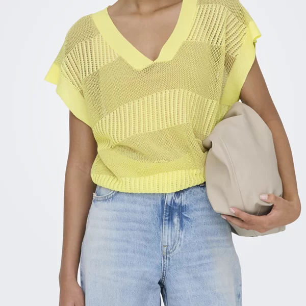 ONLY ONLNOELLE SS STRUCTURE GLITTER VNECK KNT 15364908-SunlightGoldGlitter Yellow