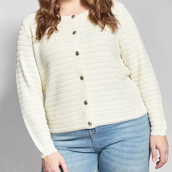 PARABITA Πλεκτή ζακέτα με χρυσά κουμπιά και στρογγυλή λαιμόκοψη 012610709684-009 Ecru