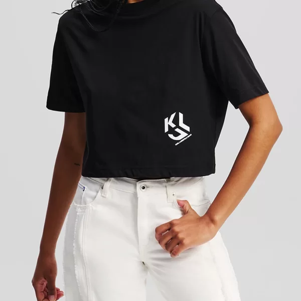 KARL LAGERFELD JEANS KLJ REG CROPPED MONOGRAM TEE A2W17076-999 Black