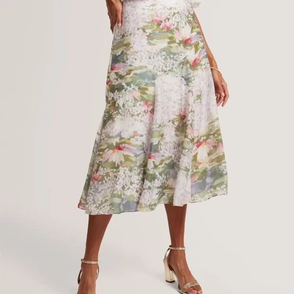 Ted Baker TED BAKER LAYDA Printed Midi Skirt With Diagonal Seam De 284191-PINK Mixed