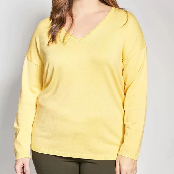PARABITA Πλεκτή μακρυμάνικη μπλούζα με V-λαιμόκοψη 012610106291-006 Yellow