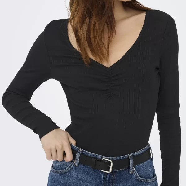 ONLY ONLBETTY L/S SCALLOP V-NECK CC JRS 15365756-BLACK Black