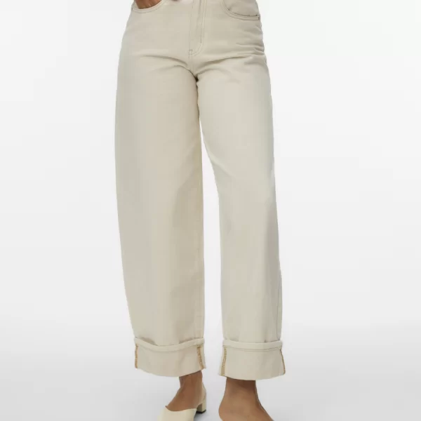 VERO MODA VMZELDA HR BARREL FOLD UP ECRU JEANS 10339347-ECRU Ecru