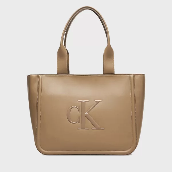 CALVIN KLEIN RAISED CK MEDIUM TOTE LV04F3218G-VFU SandyBrown