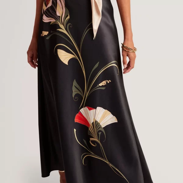 TED BAKER SALIRA Printed Bias Cut Midi Skirt 281181-BLACK Black