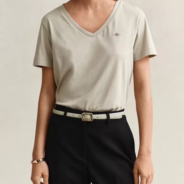 GANT ΜΠΛΟΥΖΑ ΚΜ REG SHIELD SS V-NECK T-SHIRT 3GW4200750-3 Biege