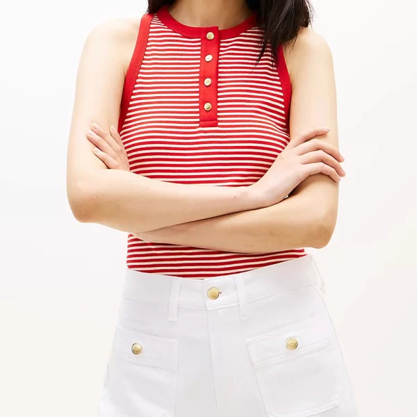 TOMMY HILFIGER GOLD BUTTON HENLEY TOP WW0WW49251-0EY Red