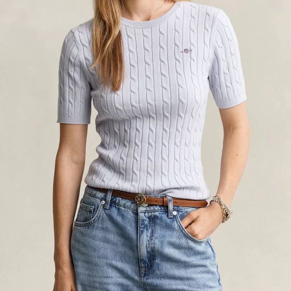 GANT ΠΟΥΛΟΒΕΡ ΚΜ STRETCH COTTON CABLE SS C-NECK 3GW4800105-455 SkyBlue