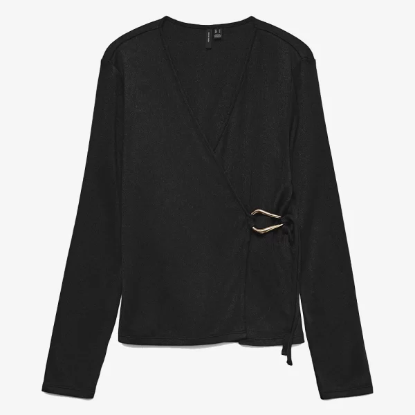 VERO MODA VMLOUISA LS V-NECK WRAP TOP JRS GA 10336209-BlackSOLID Black