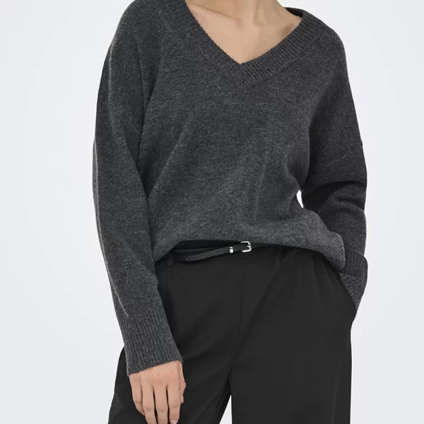 Only ONLY ONLMARI LS LOOSE V-NECK KNT 15360940-Dark Grey Melange DarkGray