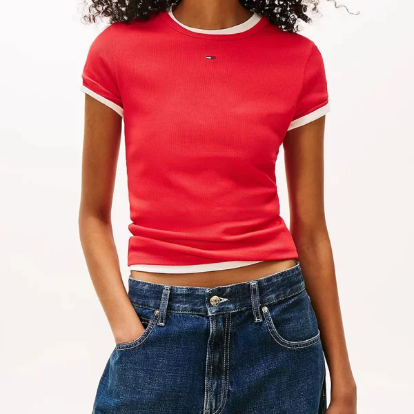 TOMMY JEANS TJW SLIM ESSENTIAL RIB SS EXT DW0DW17383-XK3 Red