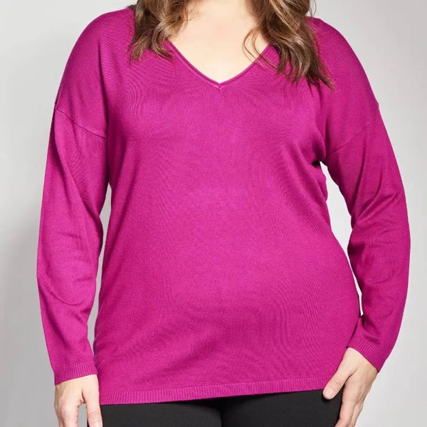 PARABITA Πλεκτή μακρυμάνικη μπλούζα με V-λαιμόκοψη 012610106291-018 Pink