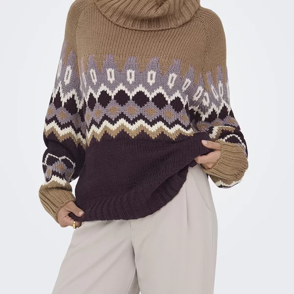 ONLY ONLROCK LS JQ ROLLNECK KNT 15358494-Toasted CoconutNirvanaBirchWinetasting Multi