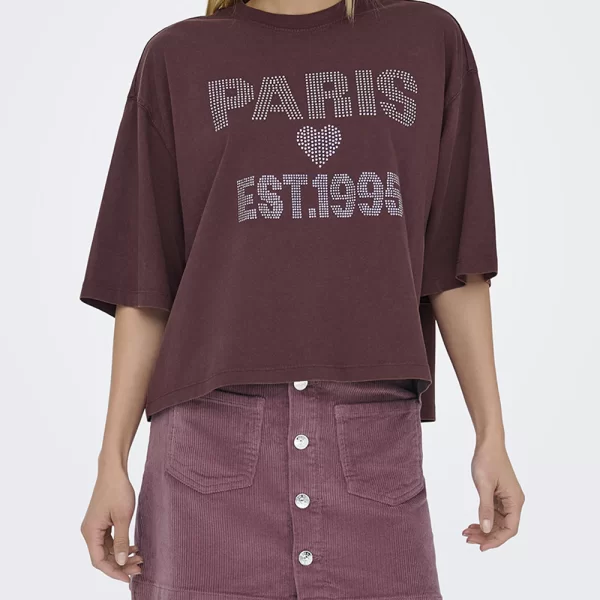 ONLY ONLJOS S/S O-NECK SHINE TOP BOX JRS 15365622-Decadent ChocolateParissilverrhinestones Mixed
