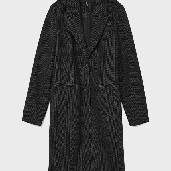 VERO MODA VMBLAZA HERRINGBONE LONG COAT GA BOO 10310751-BlackHERRINGBONE WHITE JetBlack