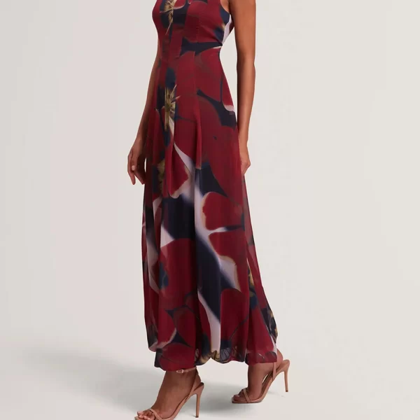 Ted Baker TED BAKER LAYNIA Printed Seam Detail Bubble Hem Midi Dres 282437-NAVY Mixed