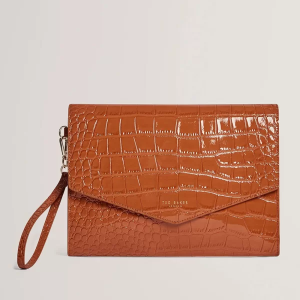 TED BAKER WESSLIE Croc Effect Icon Envelope Pouch 282823-TAN Tan