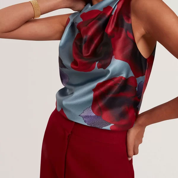 TED BAKER HARPLYN Print Sleeveless Drape Neck Top 283850-lt Mixed