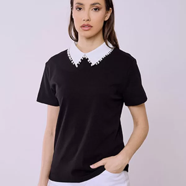 Μπλούζα με γιακά και πέρλες SQ7642.4125+3