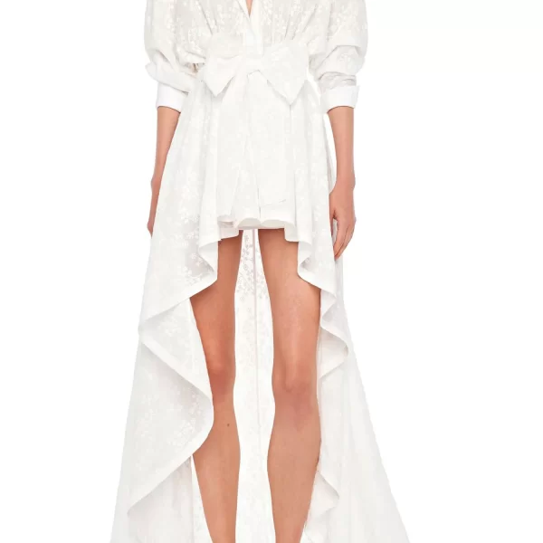 NORMA KAMALI ΦΟΡΕΜΑ HI LOW SUPER OS BF SHIRT FLARED GOWN ΚΕΝΤΗΜΑ ΛΕΥΚΟ