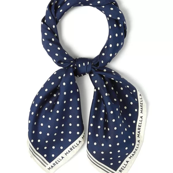 MARELLA ACCESSORI ΦΟΥΛΑΡΙ MLAATTINIA ΠΟΥΑ LOGO ΜΠΛΕ-ΕΚΡΟΥ