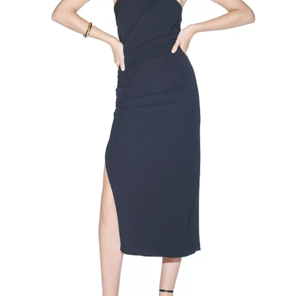 TWINS FANTASY ΦΟΡΕΜΑ MIDI ΝΤΡΑΠΕ ΜΕ ΕΝΑΝ ΩΜΟ ΑΝΟΙΓΜΑ ΚΑΤΩ ΜΑΥΡΟ