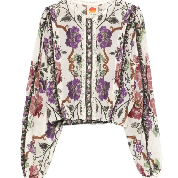 FARM RIO ΜΠΛΟΥΖΑ CROPPED ROCOCO FLOWERS CREAM ΠΟΛΥΧΡΩΜΟ