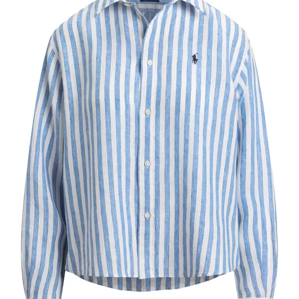 RALPH LAUREN ΠΟΥΚΑΜΙΣΟ ΡΙΓΕ CLASSICS CROP BOXY FIT ΛΕΥΚΟ-ΓΑΛΑΖΙΟ