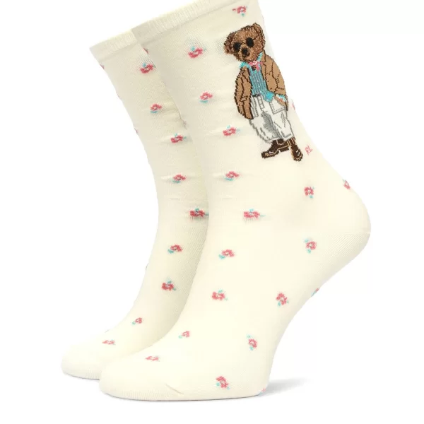 RALPH LAUREN ΚΑΛΤΣΕΣ PRE SPRING BEAR LOGO ΕΚΡΟΥ