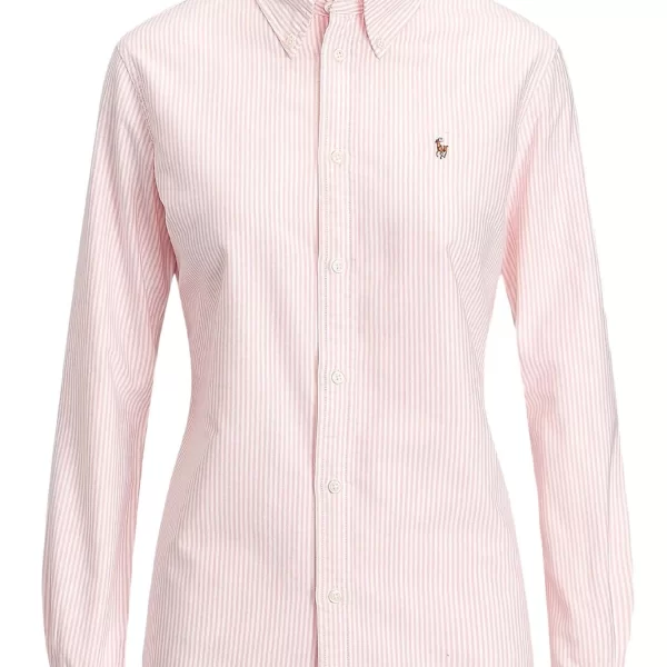 RALPH LAUREN ΠΟΥΚΑΜΙΣΟ ΡΙΓΕ CLASSICS W BSR LOGO ΡΟΖ-ΛΕΥΚΟ