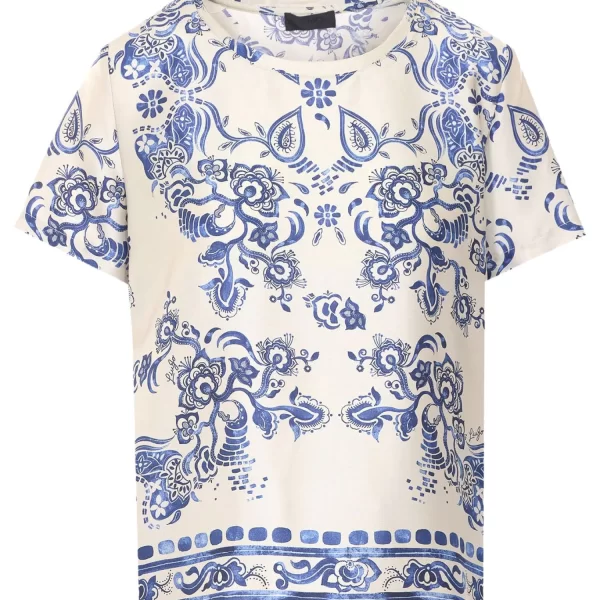 LIU-JO BETTER ΜΠΛΟΥΖΑ FLORAL ΜΕ ΟΨΗ ΣΑΤΕΝ ΜΠΕΖ-ΜΠΛΕ