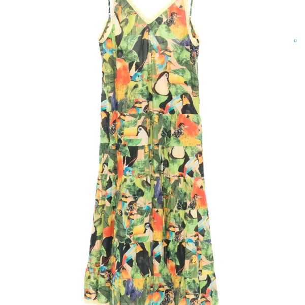 FARM RIO ΦΟΡΕΜΑ MIDI BIRD LEAVES SAND ΑΝΟΙΧΤΗ ΠΛΑΤΗ ΒΟΛΑΝ ΠΟΛΥΧΡΩΜΟ