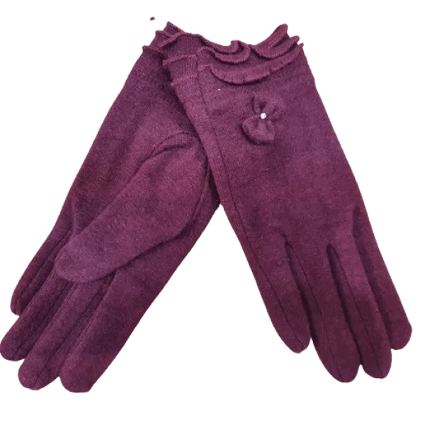 Γάντια μάλλινα γυναικεία με φιογκάκι