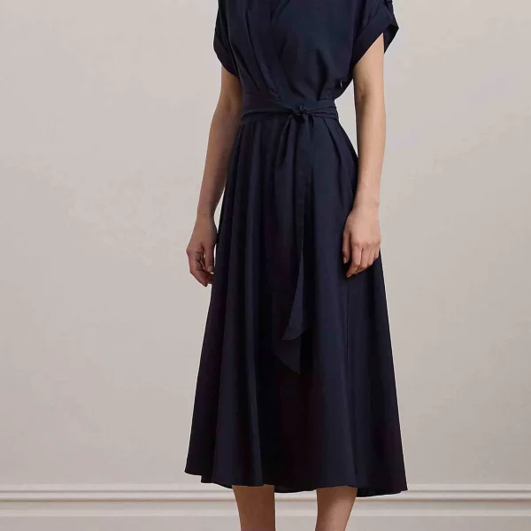 LAUREN RALPH LAUREN Lauren Ralph Lauren γυναικείο φόρεμα midi με ζώνη - 250909427002 Μπλε Σκούρο