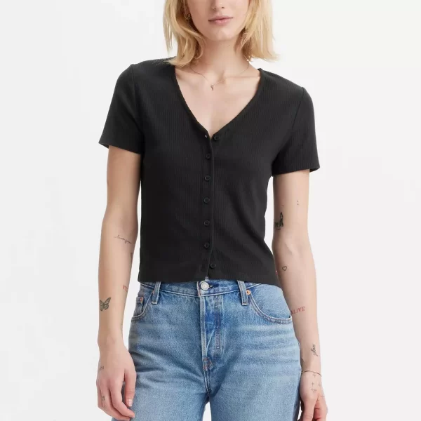 Levi's® γυναικεία μπλούζα ribbed με κουμπιά και V λαιμόκοψη Slim Fit 