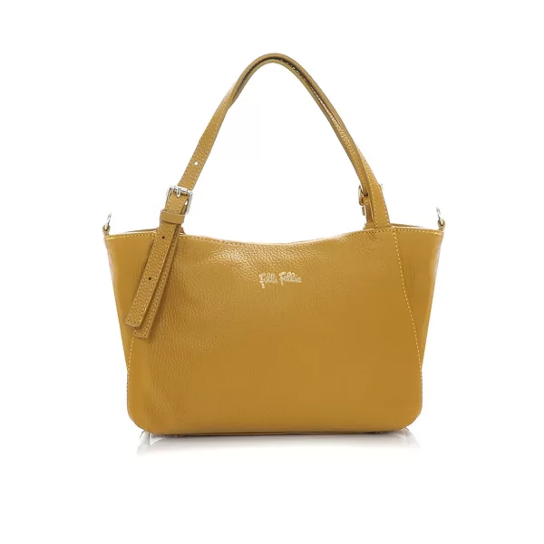 Folli Follie γυναικεία μεσαία κίτρινη δερμάτινη τσάντα χειρός 