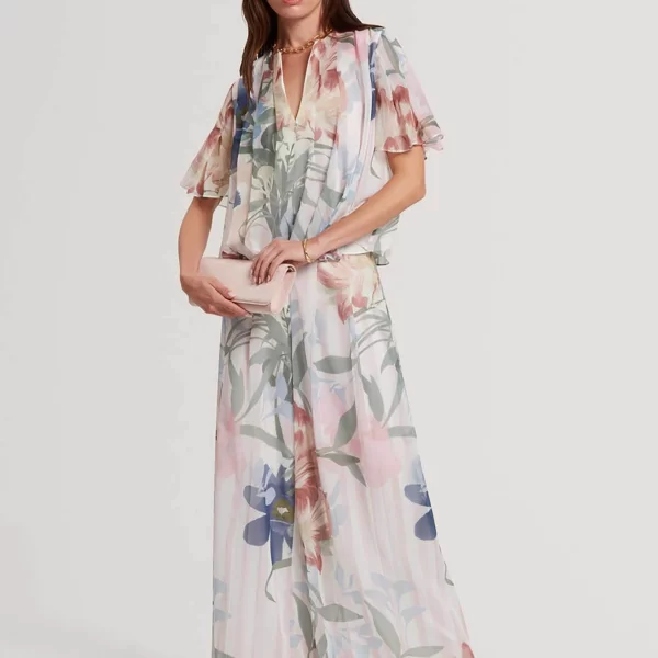 Ted Baker γυναικείο ψηλόμεσο παντελόνι πλισέ με floral print Wide Leg 