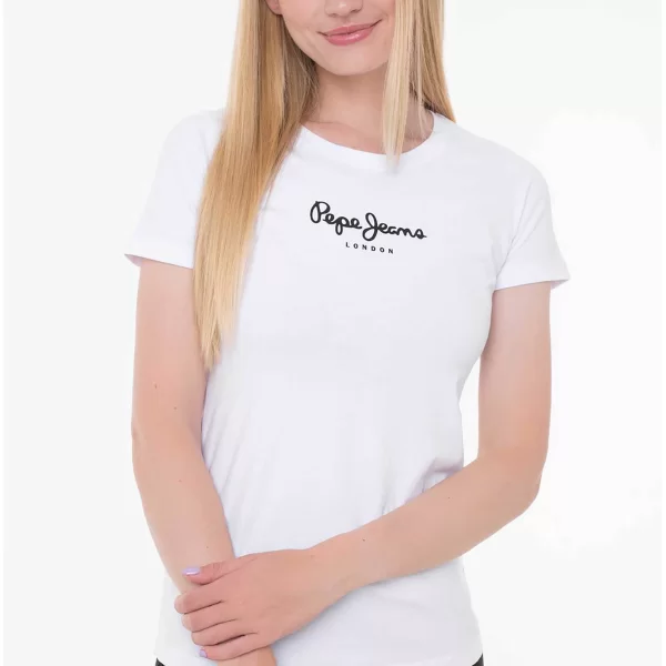 Pepe Jeans γυναικείο T-shirt μονόχρωμο με logo print - PL505202 Λευκό