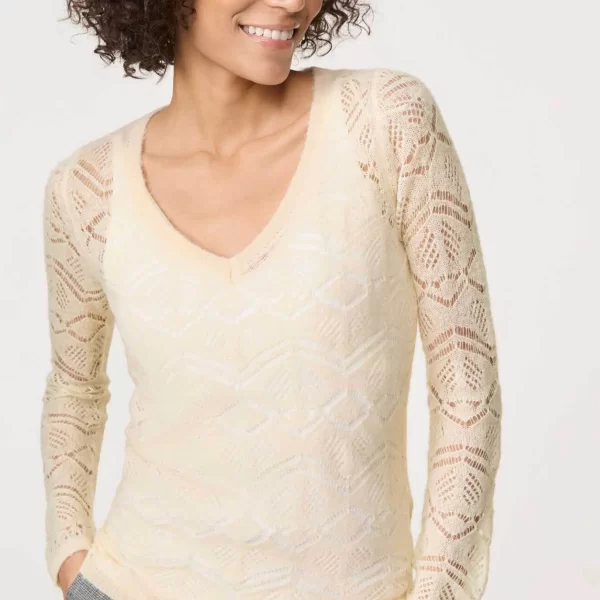 Gerry Weber γυναικεία πλεκτή μπλούζα με διάτρητο σχέδιο - 370505-44708 Εκρού