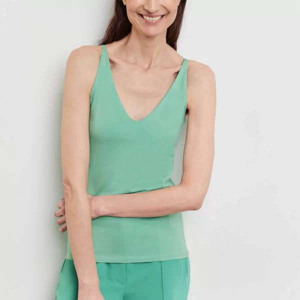 Gerry Weber γυναικείο αμάνικο τοπ μονόχρωμο με V - 370200-35005 Πράσινο