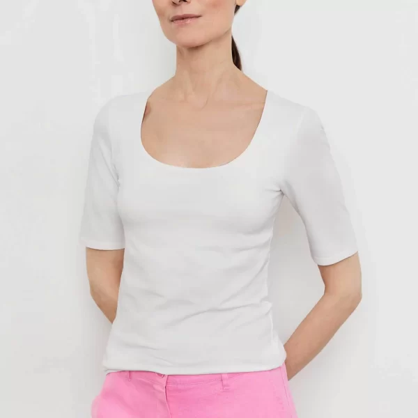 Gerry Weber γυναικείο μονόχρωμο T-shirt με ανοιχτή λαιμόκοψη - 370201-35005 Λευκό