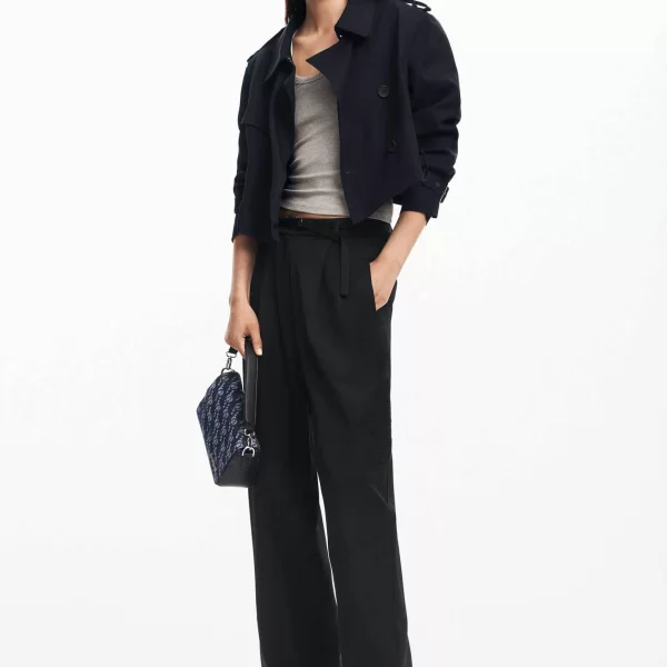 Desigual γυναικείο παντελόνι μονόχρωμο με ασορτί ζώνη Straight Fit - 24WWPW20 Μαύρο