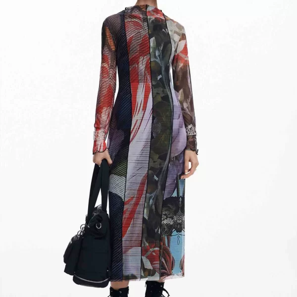 DESIGUAL Desigual γυναικείο midi φόρεμα με floral print τούλινο 